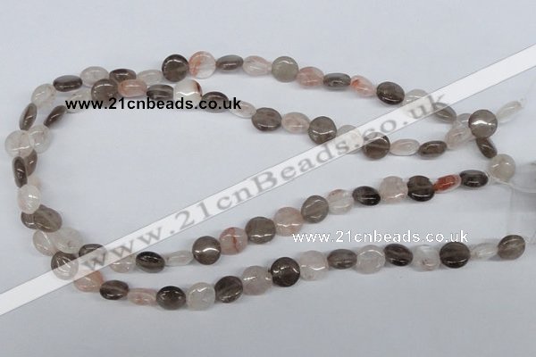 CPQ101 10mm flat round natural pink crystal & smoky quartz beads