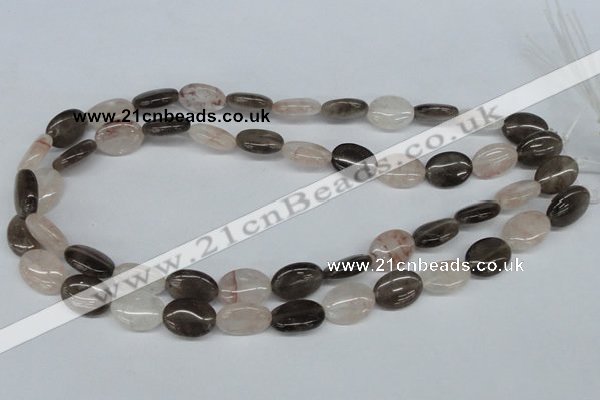 CPQ105 12*16mm oval natural pink crystal & smoky quartz beads