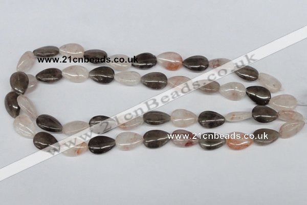 CPQ109 12*18mm flat teardrop natural pink crystal & smoky quartz beads