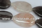 CPQ110 20*30mm flat teardrop natural pink crystal & smoky quartz beads