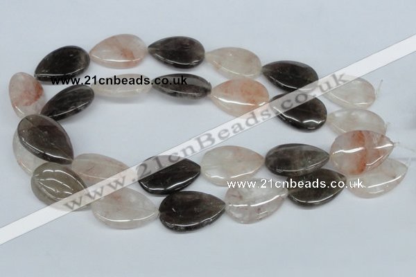 CPQ110 20*30mm flat teardrop natural pink crystal & smoky quartz beads