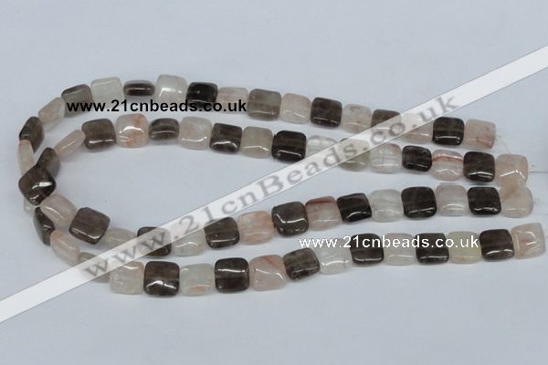CPQ111 12*12mm square natural pink crystal & smoky quartz beads