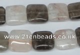 CPQ112 14*14mm square natural pink crystal & smoky quartz beads