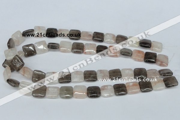 CPQ112 14*14mm square natural pink crystal & smoky quartz beads