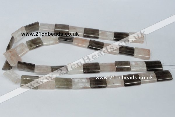 CPQ113 15*20mm rectangle natural pink crystal & smoky quartz beads