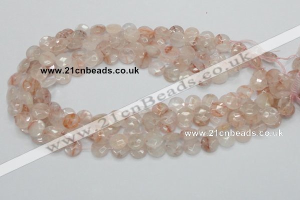 CPQ16 15.5 inches 12mm faceted coin natural pink quartz beads