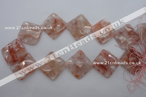 CPQ18 15.5 inches 30*30mm faceted diamond natural pink quartz beads