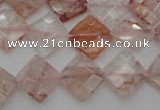 CPQ225 15.5 inches 12*12mm faceted diamond natural pink quartz beads
