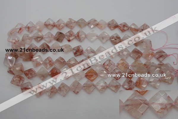 CPQ225 15.5 inches 12*12mm faceted diamond natural pink quartz beads