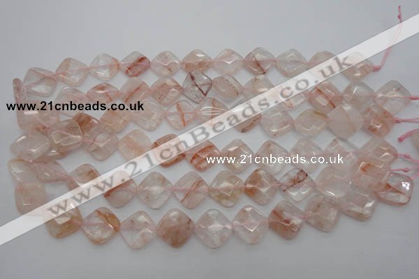 CPQ226 15.5 inches 15*15mm faceted diamond natural pink quartz beads