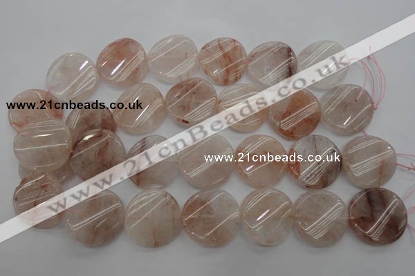 CPQ238 15.5 inches 28mm twisted coin natural pink quartz beads