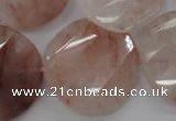 CPQ240 15.5 inches 28mm faceted & twisted coin natural pink quartz beads