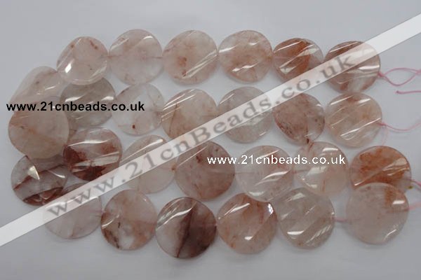 CPQ240 15.5 inches 28mm faceted & twisted coin natural pink quartz beads