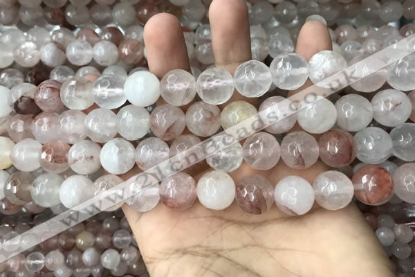 CPQ314 15.5 inches 12mm faceted round pink quartz beads wholesale