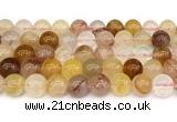 CPQ364 15.5 inches 12mm round pink & yellow quartz gemstone beads