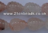 CPQ92 15.5 inches 15*20mm carved teardrop natural pink quartz beads