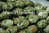 CPS11 15.5 inches 10*14mm rice green peacock stone beads wholesale