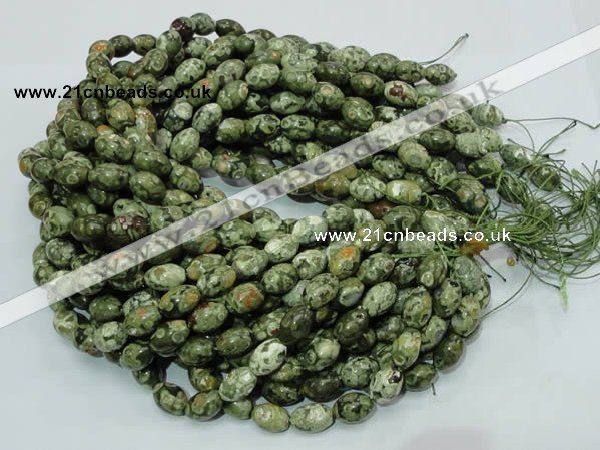 CPS11 15.5 inches 10*14mm rice green peacock stone beads wholesale