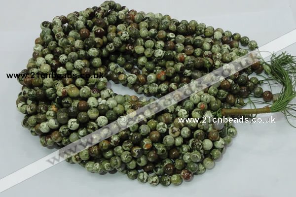 CPS111 15.5 inches 10mm round green peacock stone beads wholesale