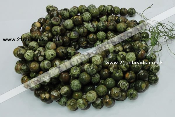 CPS112 15.5 inches 12mm round green peacock stone beads wholesale