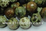 CPS113 15.5 inches 14mm faceted round green peacock stone beads