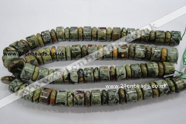 CPS115 15.5 inches 6*18mm & 12*18mm rondelle green peacock stone beads