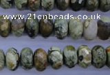 CPS118 15.5 inches 6*12mm faceted rondelle green peacock stone beads