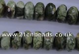 CPS119 15.5 inches 7*14mm faceted rondelle green peacock stone beads