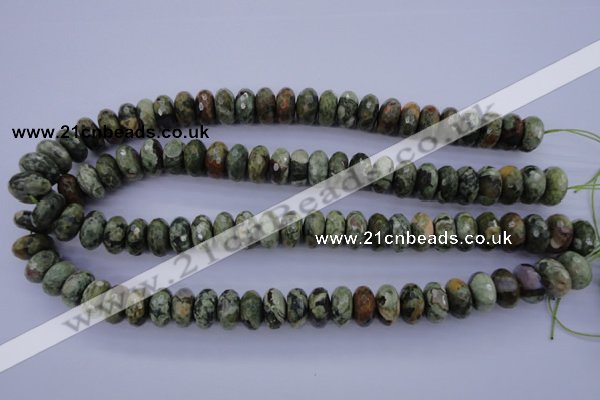 CPS119 15.5 inches 7*14mm faceted rondelle green peacock stone beads