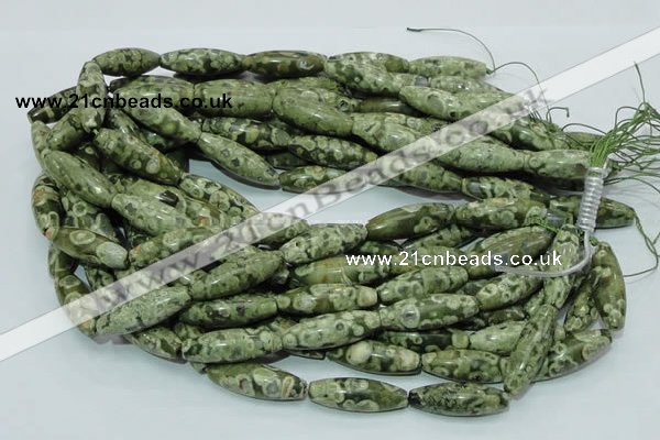 CPS12 15.5 inches 10*30mm rice green peacock stone beads wholesale