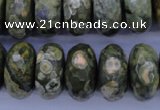 CPS120 15.5 inches 10*20mm faceted rondelle green peacock stone beads