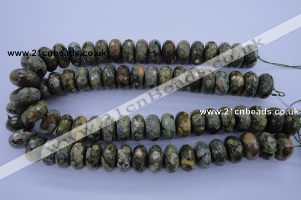 CPS120 15.5 inches 10*20mm faceted rondelle green peacock stone beads