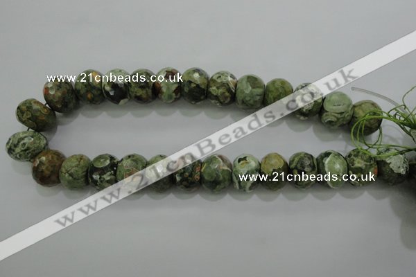 CPS125 15.5 inches 15*20mm faceted rondelle green peacock stone beads