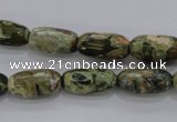 CPS129 15.5 inches 8*16mm faceted rice green peacock stone beads