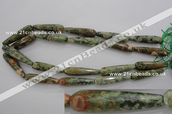 CPS134 15.5 inches 10*40mm faceted teardrop green peacock stone beads