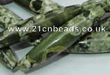 CPS14 15.5 inches 10*50mm rice green peacock stone beads wholesale