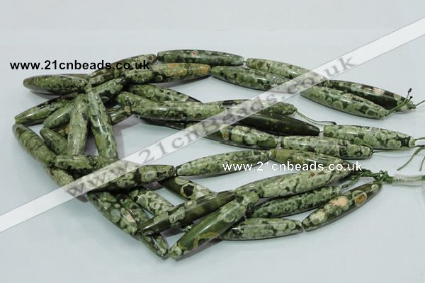 CPS14 15.5 inches 10*50mm rice green peacock stone beads wholesale