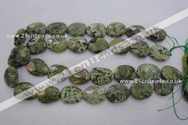 CPS150 15.5 inches 20*25mm faceted freeform green peacock stone beads