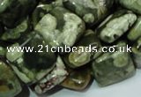 CPS18 15.5 inches 15*15mm square green peacock stone beads wholesale