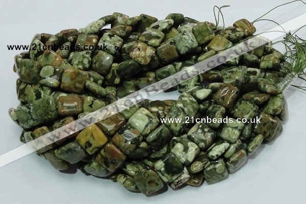 CPS18 15.5 inches 15*15mm square green peacock stone beads wholesale