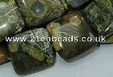 CPS19 15.5 inches 20*20mm square green peacock stone beads wholesale