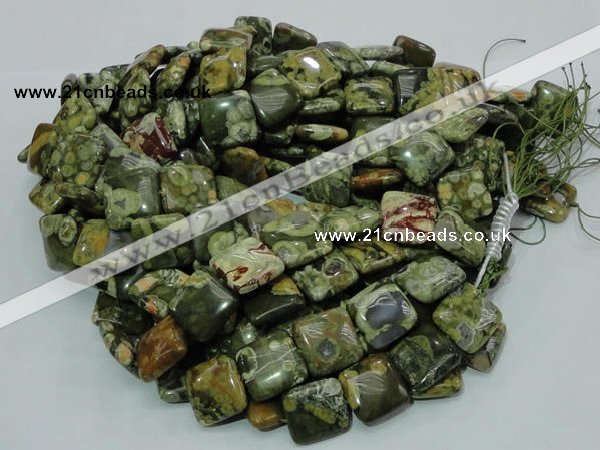 CPS19 15.5 inches 20*20mm square green peacock stone beads wholesale