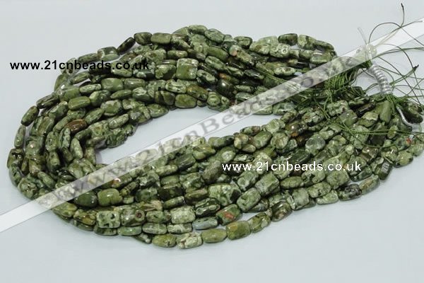 CPS23 15.5 inches 8*12mm rectangle green peacock stone beads