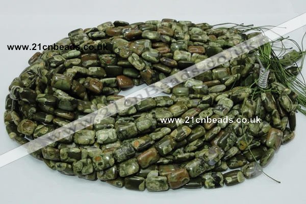 CPS24 15.5 inches 10*14mm rectangle green peacock stone beads