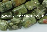 CPS25 15.5 inches 12*18mm rectangle green peacock stone beads