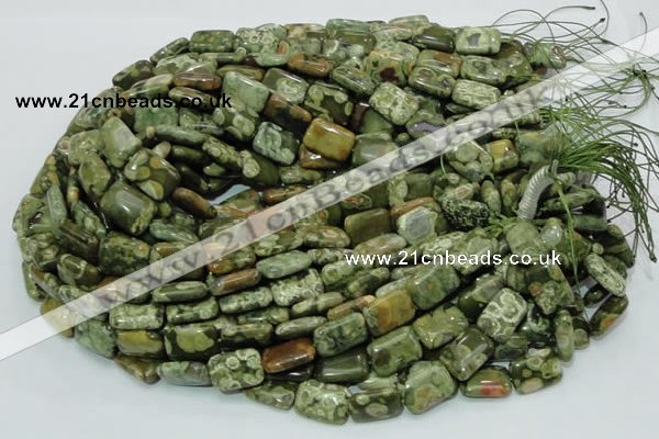 CPS25 15.5 inches 12*18mm rectangle green peacock stone beads