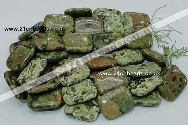 CPS29 15.5 inches 30*40mm rectangle green peacock stone beads