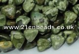 CPS30 15.5 inches 10*10mm triangle green peacock stone beads