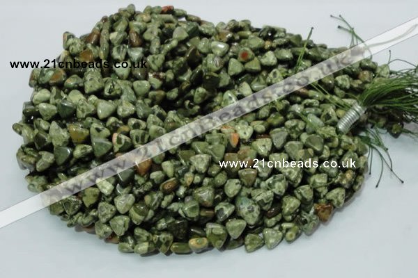 CPS30 15.5 inches 10*10mm triangle green peacock stone beads