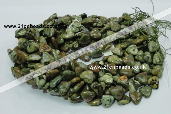 CPS31 15.5 inches 12*12mm triangle green peacock stone beads